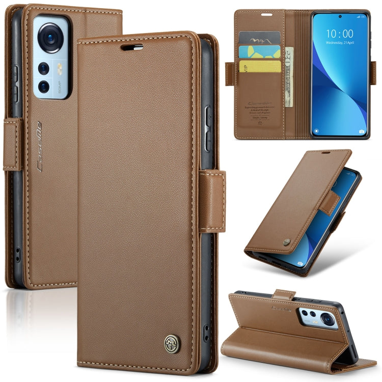 For Xiaomi 12 / 12X / 12S CaseMe 023 Butterfly Buckle Litchi Texture RFID Anti-theft Leather Phone Case(Brown) - free shipping - PMC TechLife - Order now!