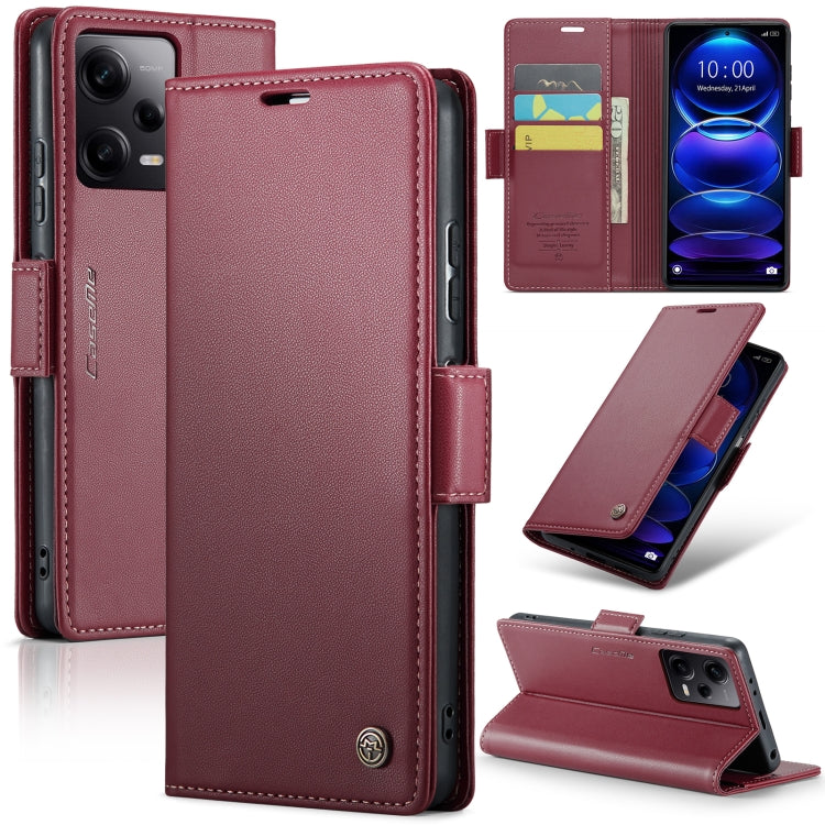 CaseMe 023 Butterfly Buckle Litchi Texture RFID Anti-theft Leather Phone Case For Xiaomi Poco X5 Pro 5G/Redmi Note 12 Pro 5G Global(Wine Red) - free shipping - PMC TechLife - Order now!