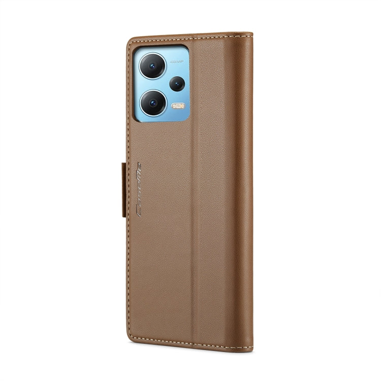 For Xiaomi Poco X5 5G/Redmi Note 12 5G Global CaseMe 023 Butterfly Buckle Litchi Texture RFID Anti-theft Leather Phone Case(Brown) - free shipping - PMC TechLife - Order now!