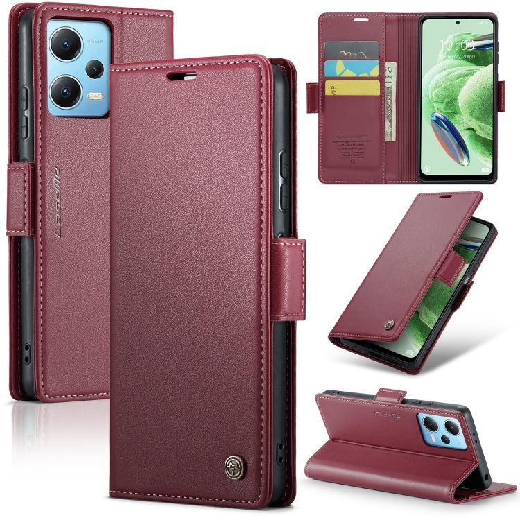 For Xiaomi Poco X5 5G/Redmi Note 12 5G Global CaseMe 023 Butterfly Buckle Litchi Texture RFID Anti-theft Leather Phone Case(Wine Red) - free shipping - PMC TechLife - Order now!