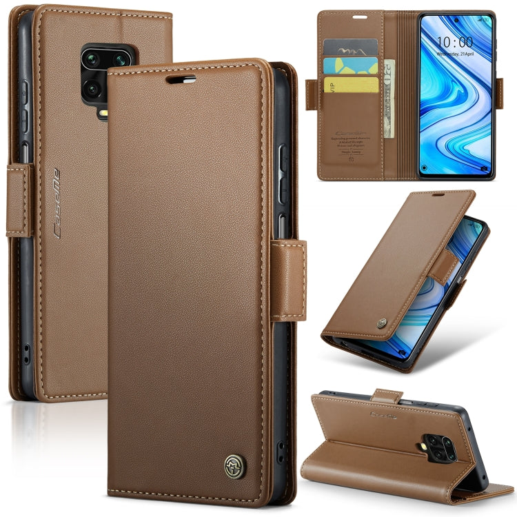 For Xiaomi Redmi Note 9S/Note 9 Pro/Note 9 Pro Max CaseMe 023 Butterfly Buckle Litchi Texture RFID Anti-theft Leather Phone Case(Brown) - free shipping - PMC TechLife - Order now!