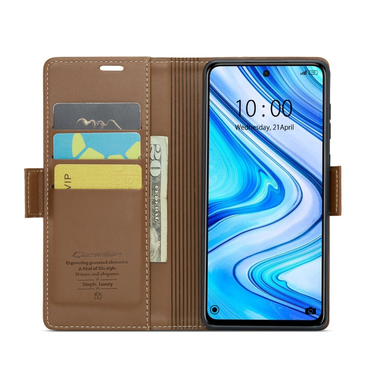 For Xiaomi Redmi Note 9S/Note 9 Pro/Note 9 Pro Max CaseMe 023 Butterfly Buckle Litchi Texture RFID Anti-theft Leather Phone Case(Brown) - free shipping - PMC TechLife - Order now!