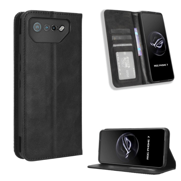 For ASUS ROG Phone 7 Magnetic Buckle Retro Texture Leather Phone Case(Black) - free shipping - PMC TechLife - Order now!