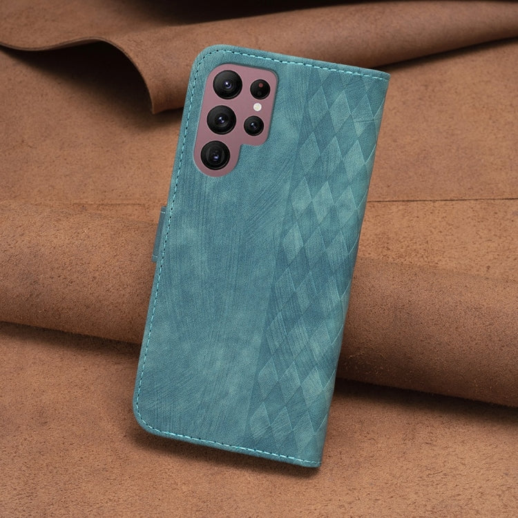 For Samsung Galaxy S22 Ultra 5G Plaid Embossed Leather Phone Case(Green) - free shipping - PMC TechLife - Order now!