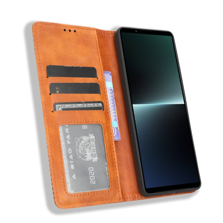 For Sony Xperia 1 V Magnetic Buckle Retro Texture Leather Phone Case(Brown) - free shipping - PMC TechLife - Order now!