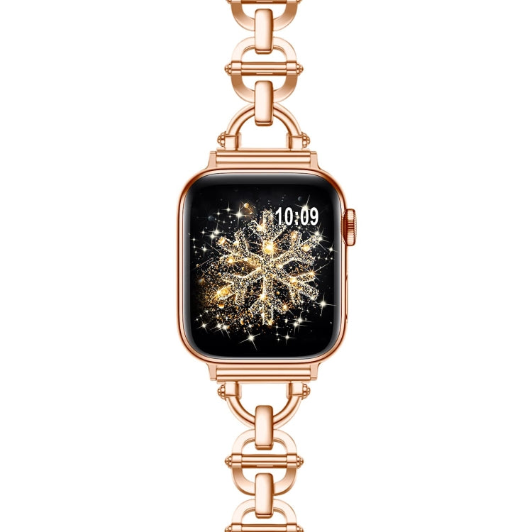 Ladder Buckle Metal Watch Band For Apple Watch 8 45mm(Rose Gold) - Watch Bands by PMC TechLife | Online Shopping South Africa | PMC TechLife