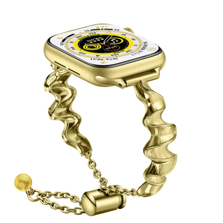 Ribbon Wave Metal Watch Band For Apple Watch 7 45mm(Gold) - Watch Bands by PMC TechLife | Online Shopping South Africa | PMC TechLife