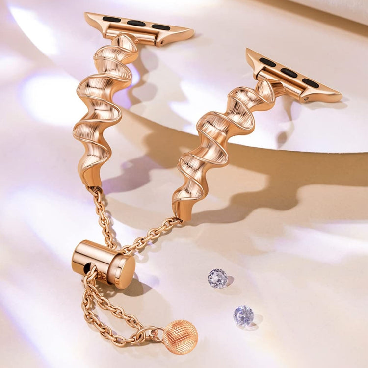 Ribbon Wave Metal Watch Band For Apple Watch 3 42mm(Rose Gold) - Watch Bands by PMC TechLife | Online Shopping South Africa | PMC TechLife