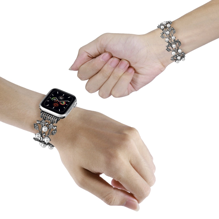 Four-leaf Bead Metal Watch Band For Apple Watch 8 45mm(Black) - Watch Bands by PMC TechLife | Online Shopping South Africa | PMC TechLife