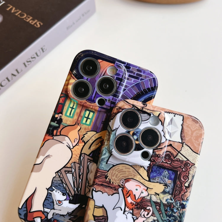 For iPhone 12 Pro Precise Hole Oil Painting Pattern PC Phone Case(Puppy) - iPhone 12 / 12 Pro Cases by PMC TechLife | Online Shopping South Africa | PMC TechLife