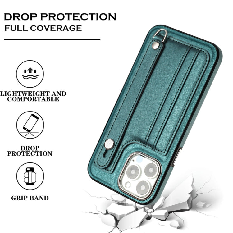 For iPhone 13 Pro Max Shockproof Leather Phone Case with Wrist Strap(Green) - free shipping - PMC TechLife - Order now!