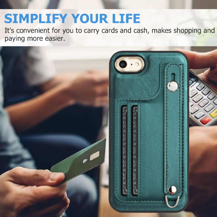 For iPhone SE 2022/SE 2020/6/7/8 Shockproof Leather Phone Case with Wrist Strap(Green) - free shipping - PMC TechLife - Order now!