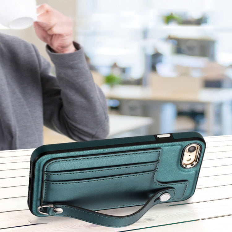 For iPhone SE 2022/SE 2020/6/7/8 Shockproof Leather Phone Case with Wrist Strap(Green) - free shipping - PMC TechLife - Order now!