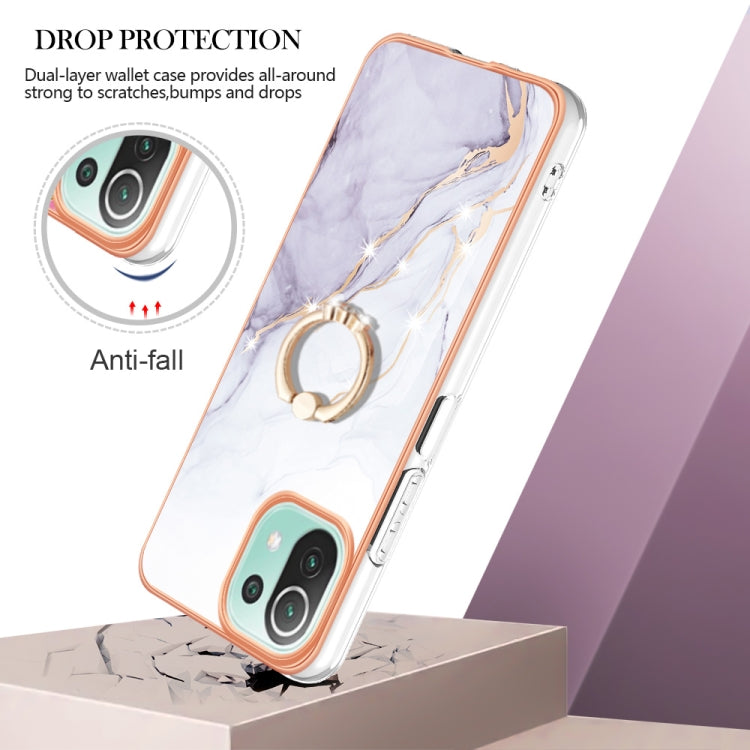 For Xiaomi Mi 11 Lite Electroplating Marble IMD TPU Phone Case with Ring Holder(White 006) - free shipping - PMC TechLife - Order now!