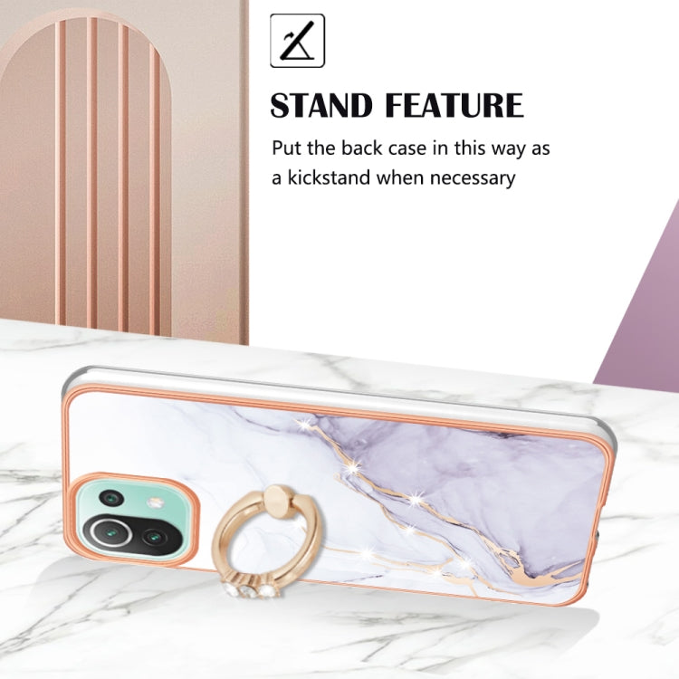 For Xiaomi Mi 11 Lite Electroplating Marble IMD TPU Phone Case with Ring Holder(White 006) - free shipping - PMC TechLife - Order now!
