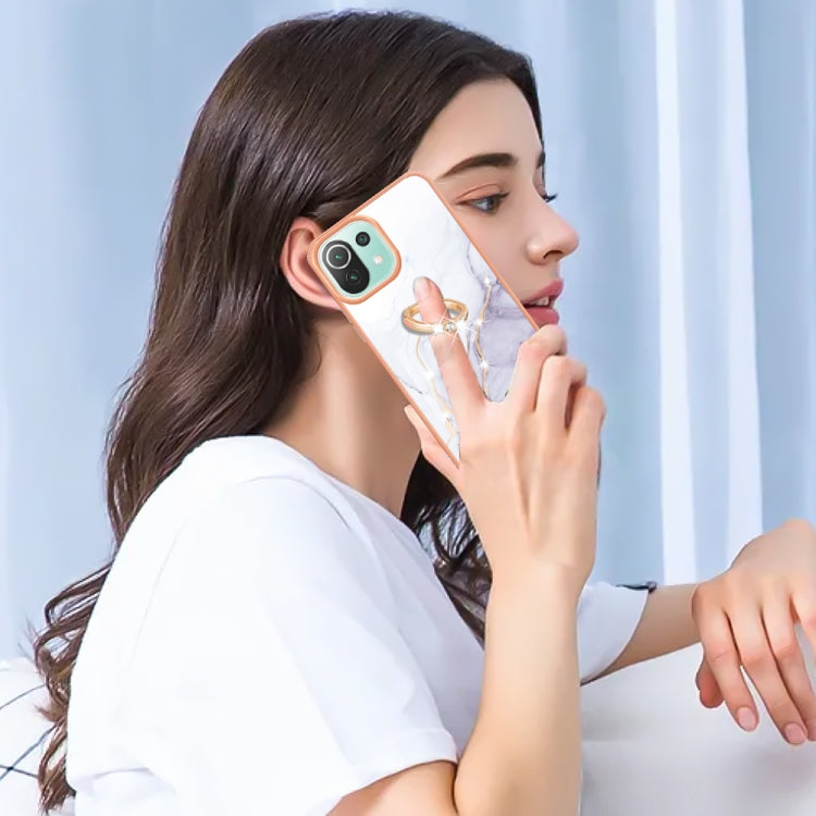 For Xiaomi Mi 11 Lite Electroplating Marble IMD TPU Phone Case with Ring Holder(White 006) - free shipping - PMC TechLife - Order now!