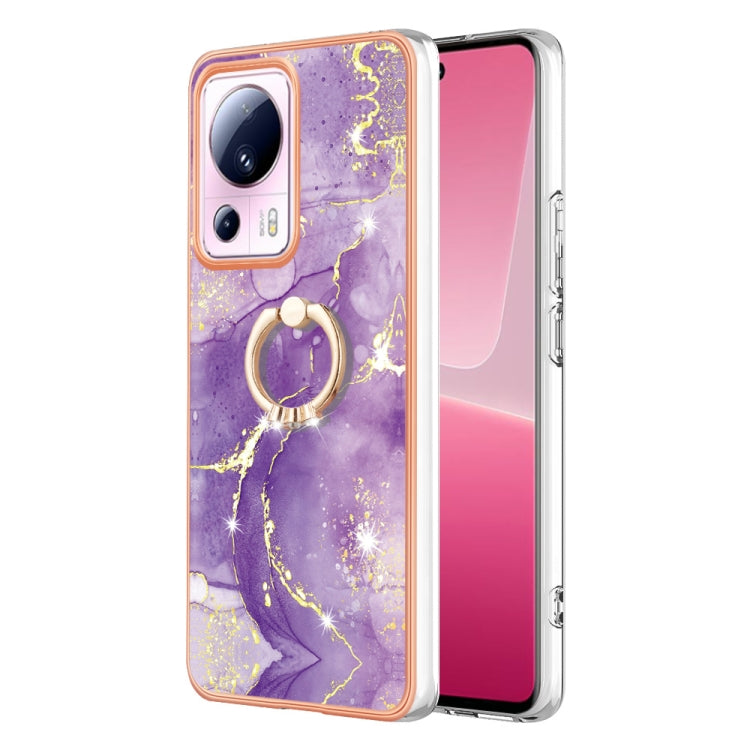 For Xiaomi 13 Lite 5G Electroplating Marble IMD TPU Phone Case with Ring Holder(Purple 002) - free shipping - PMC TechLife - Order now!