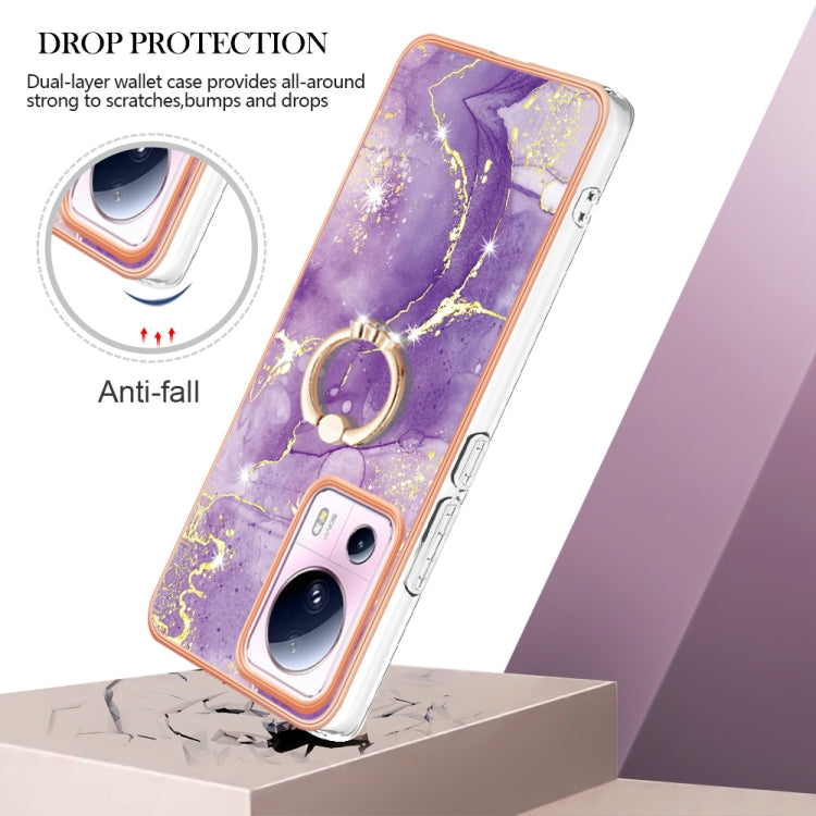 For Xiaomi 13 Lite 5G Electroplating Marble IMD TPU Phone Case with Ring Holder(Purple 002) - free shipping - PMC TechLife - Order now!