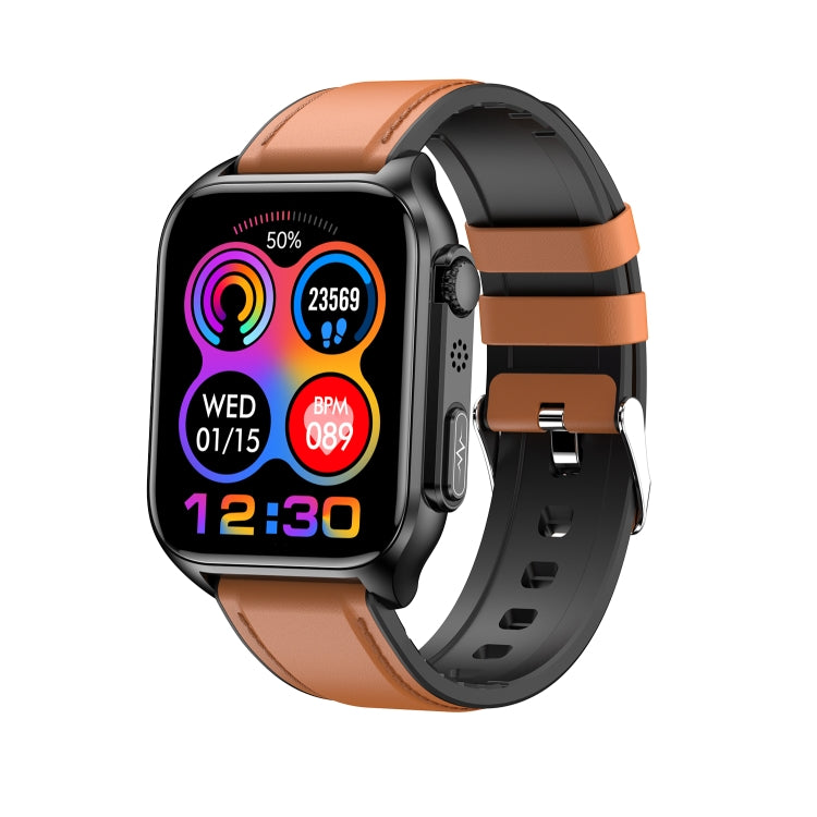 TK12 1.96 inch IP67 Waterproof Leather Band Smart Watch Supports ECG / Remote Families Care / Bluetooth Call / Body Temperature Monitoring(Brown) - Smart Watches by PMC TechLife | Online Shopping South Africa | PMC TechLife