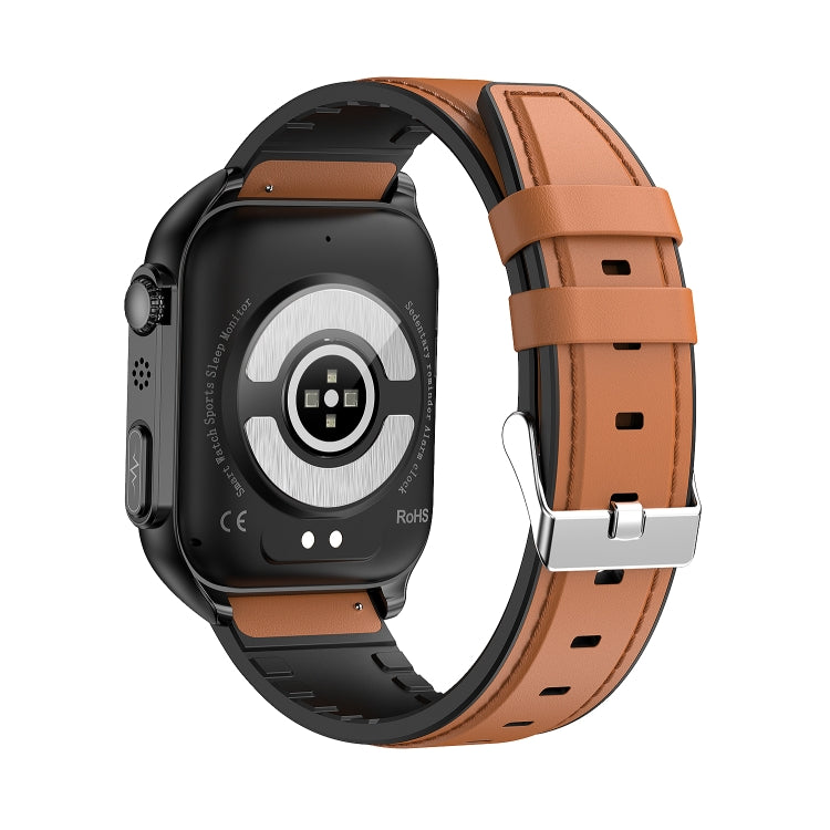 TK12 1.96 inch IP67 Waterproof Leather Band Smart Watch Supports ECG / Remote Families Care / Bluetooth Call / Body Temperature Monitoring(Brown) - Smart Watches by PMC TechLife | Online Shopping South Africa | PMC TechLife