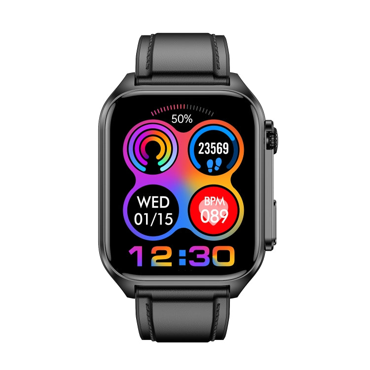 TK12 1.96 inch IP67 Waterproof Leather Band Smart Watch Supports ECG / Remote Families Care / Bluetooth Call / Body Temperature Monitoring(Black) - Smart Watches by PMC TechLife | Online Shopping South Africa | PMC TechLife