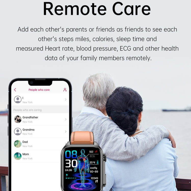 TK12 1.96 inch IP67 Waterproof Leather Band Smart Watch Supports ECG / Remote Families Care / Bluetooth Call / Body Temperature Monitoring(Brown) - Smart Watches by PMC TechLife | Online Shopping South Africa | PMC TechLife