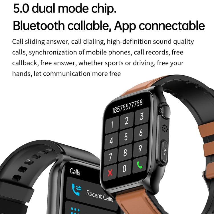 TK12 1.96 inch IP67 Waterproof Leather Band Smart Watch Supports ECG / Remote Families Care / Bluetooth Call / Body Temperature Monitoring(Brown) - Smart Watches by PMC TechLife | Online Shopping South Africa | PMC TechLife