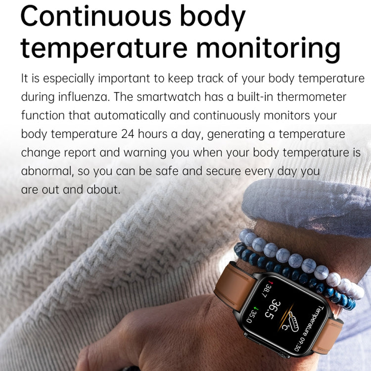 TK12 1.96 inch IP67 Waterproof Leather Band Smart Watch Supports ECG / Remote Families Care / Bluetooth Call / Body Temperature Monitoring(Black) - Smart Watches by PMC TechLife | Online Shopping South Africa | PMC TechLife