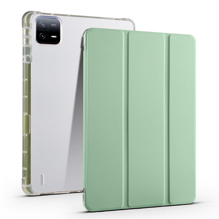 For Xiaomi Pad 6 / 6 Pro 3-fold Clear TPU Smart Leather Tablet Case with Pen Slot(Green) - free shipping - PMC TechLife - Order now!