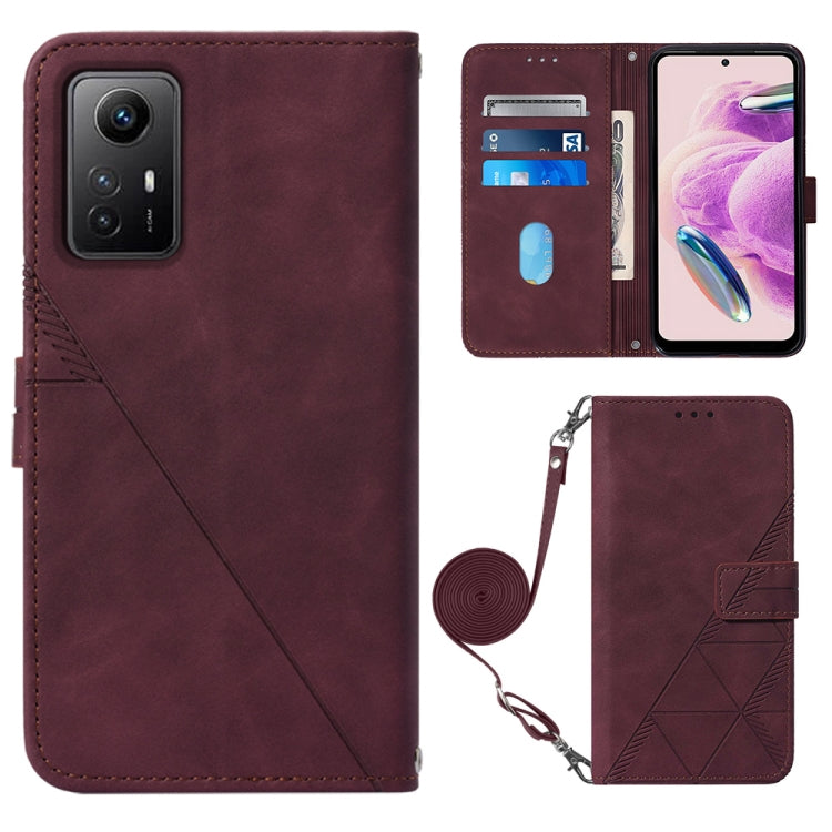 For Xiaomi Redmi Note 12S 4G Global Crossbody 3D Embossed Flip Leather Phone Case(Wine Red) - free shipping - PMC TechLife - Order now!