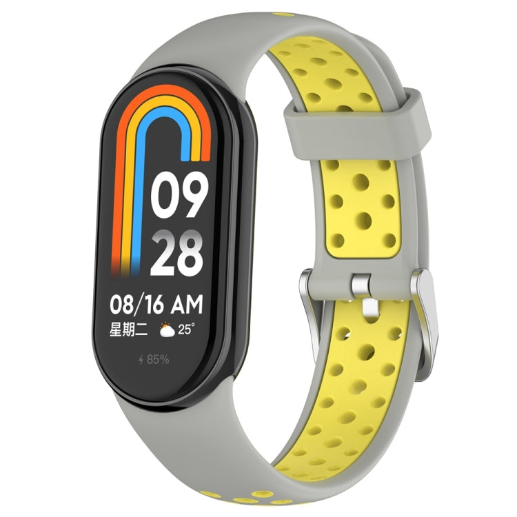 For Xiaomi Mi Band 8 Two-color Steel Plug Silicone Watch Band(Grey Yellow) - Watch Bands by PMC TechLife | Online Shopping South Africa | PMC TechLife