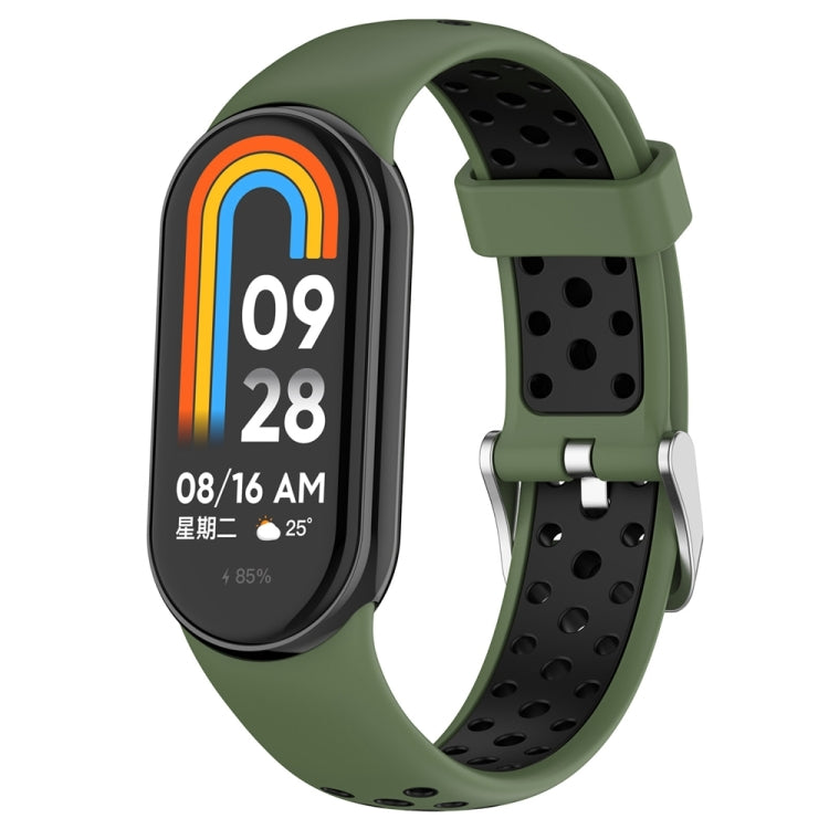 For Xiaomi Mi Band 8 Two-color Steel Plug Silicone Watch Band(Army Green Black) - Watch Bands by PMC TechLife | Online Shopping South Africa | PMC TechLife