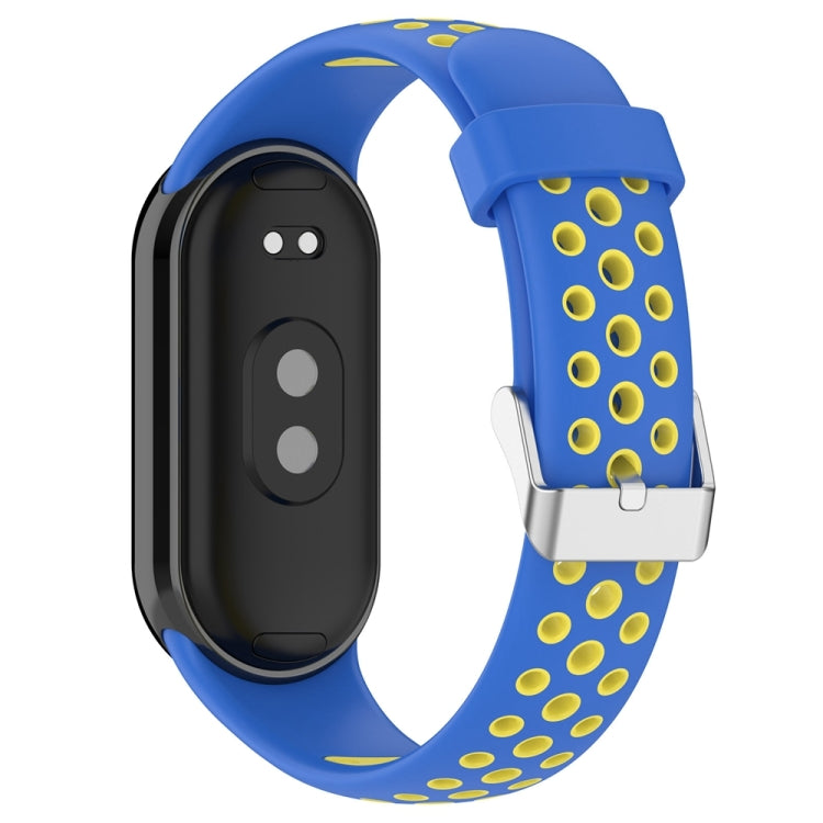 For Xiaomi Mi Band 8 Two-color Steel Plug Silicone Watch Band(Blue Yellow) - Watch Bands by PMC TechLife | Online Shopping South Africa | PMC TechLife