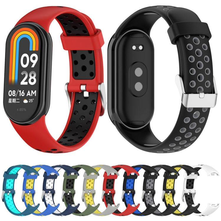 For Xiaomi Mi Band 8 Two-color Steel Plug Silicone Watch Band(Army Green Black) - Watch Bands by PMC TechLife | Online Shopping South Africa | PMC TechLife
