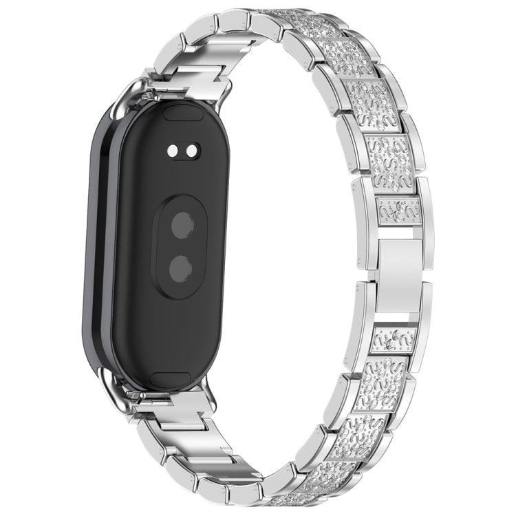 For Xiaomi Mi Band 8 Three-beads Full Diamond Metal Watch Band(Silver) - Watch Bands by PMC TechLife | Online Shopping South Africa | PMC TechLife