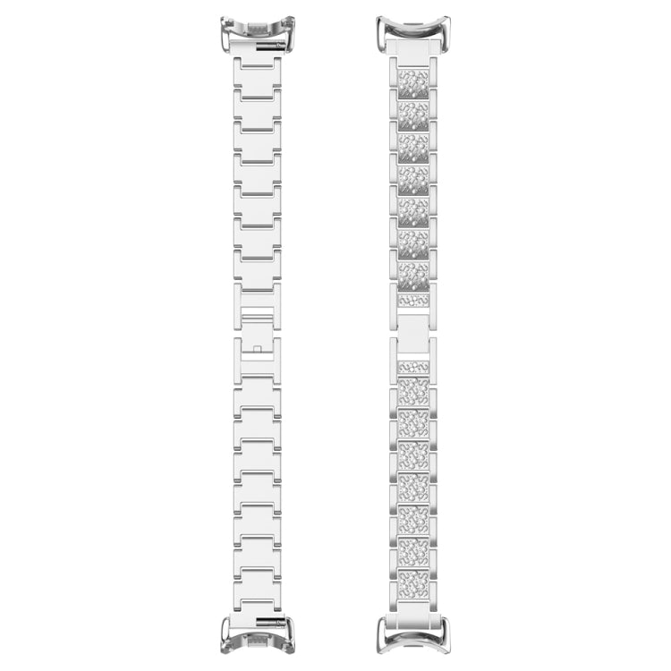 For Xiaomi Mi Band 8 Three-beads Full Diamond Metal Watch Band(Silver) - Watch Bands by PMC TechLife | Online Shopping South Africa | PMC TechLife