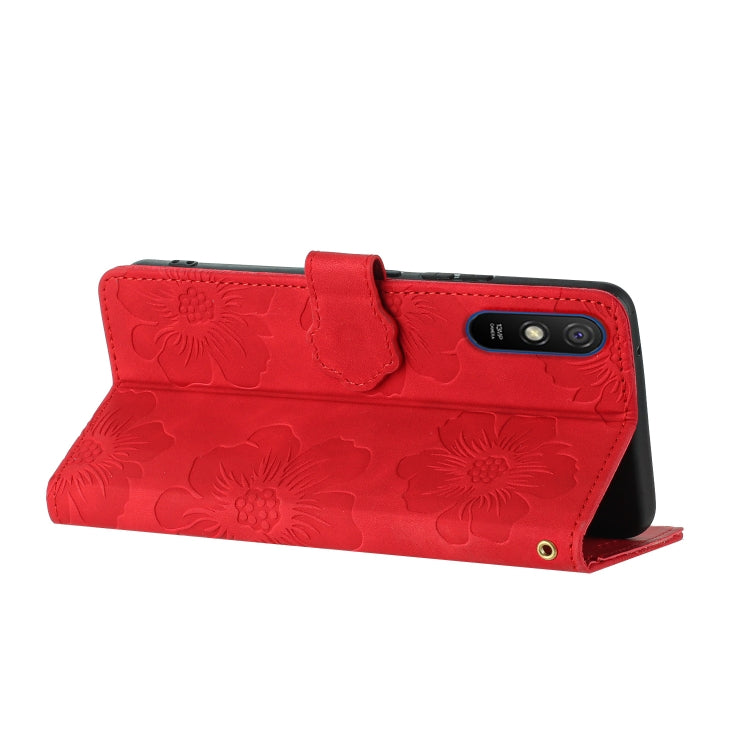 For Xiaomi Redmi 9A Flower Embossing Pattern Leather Phone Case(Red) - free shipping - PMC TechLife - Order now!