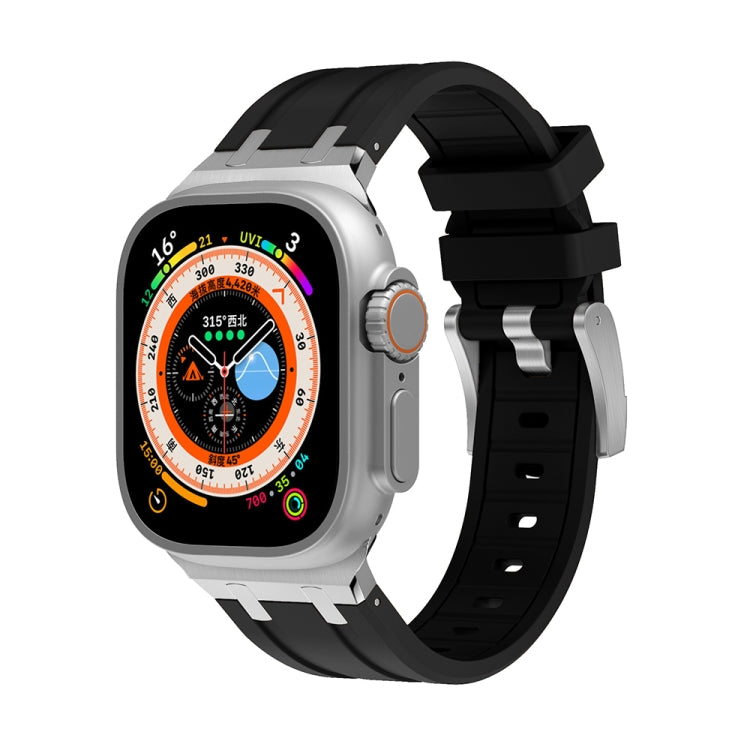 AP Silicone Watch Band For Apple Watch SE 2023 44mm(Silver Black) - Watch Bands by PMC TechLife | Online Shopping South Africa | PMC TechLife