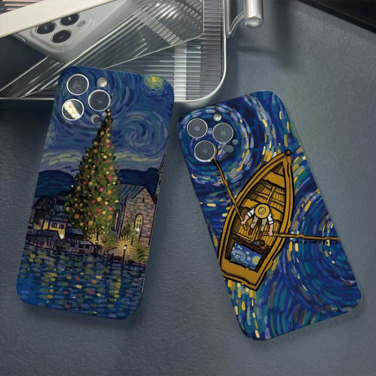 For iPhone 14 Precise Hole Oil Painting Pattern PC Phone Case(Boating) - free shipping - PMC TechLife - Order now!