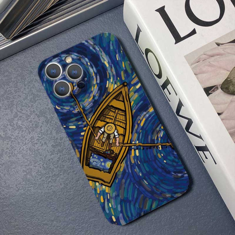 For iPhone 14 Precise Hole Oil Painting Pattern PC Phone Case(Boating) - free shipping - PMC TechLife - Order now!
