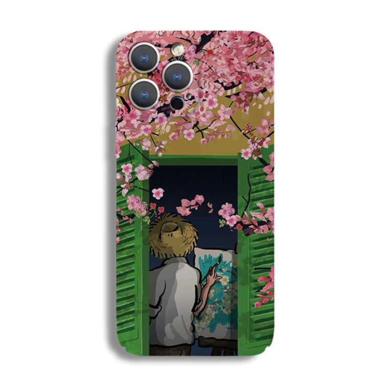 For iPhone 12 Pro Precise Hole Oil Painting Pattern PC Phone Case(Peach Blossom) - iPhone 12 / 12 Pro Cases by PMC TechLife | Online Shopping South Africa | PMC TechLife