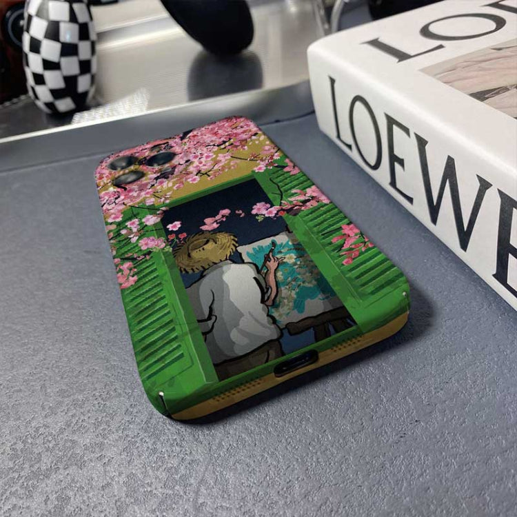 For iPhone 12 Pro Precise Hole Oil Painting Pattern PC Phone Case(Peach Blossom) - iPhone 12 / 12 Pro Cases by PMC TechLife | Online Shopping South Africa | PMC TechLife