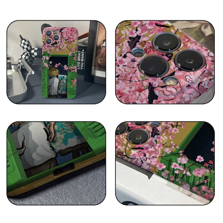 For iPhone XR Precise Hole Oil Painting Pattern PC Phone Case(Peach Blossom) - More iPhone Cases by PMC TechLife | Online Shopping South Africa | PMC TechLife