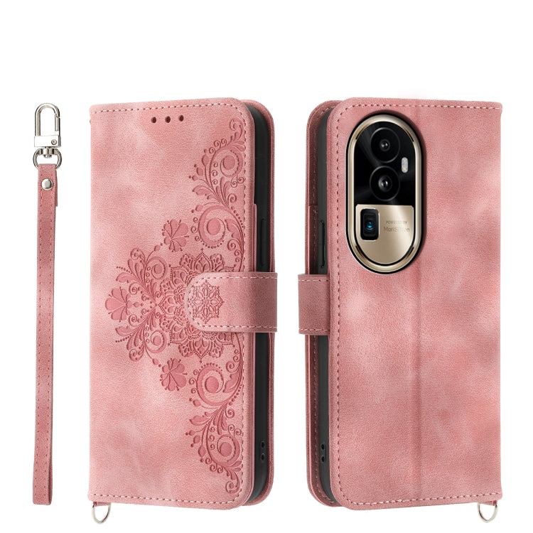 For OPPO Reno10 Pro+ 5G Skin Feel Flowers Embossed Wallet Leather Phone Case(Pink) - OPPO Cases by PMC TechLife | Online Shopping South Africa | PMC TechLife | Buy Now Pay Later Mobicred