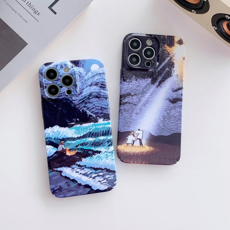 For iPhone 14 Pro Max Precise Hole Oil Painting Pattern PC Phone Case(Rain) - iPhone 14 Pro Max Cases by PMC TechLife | Online Shopping South Africa | PMC TechLife