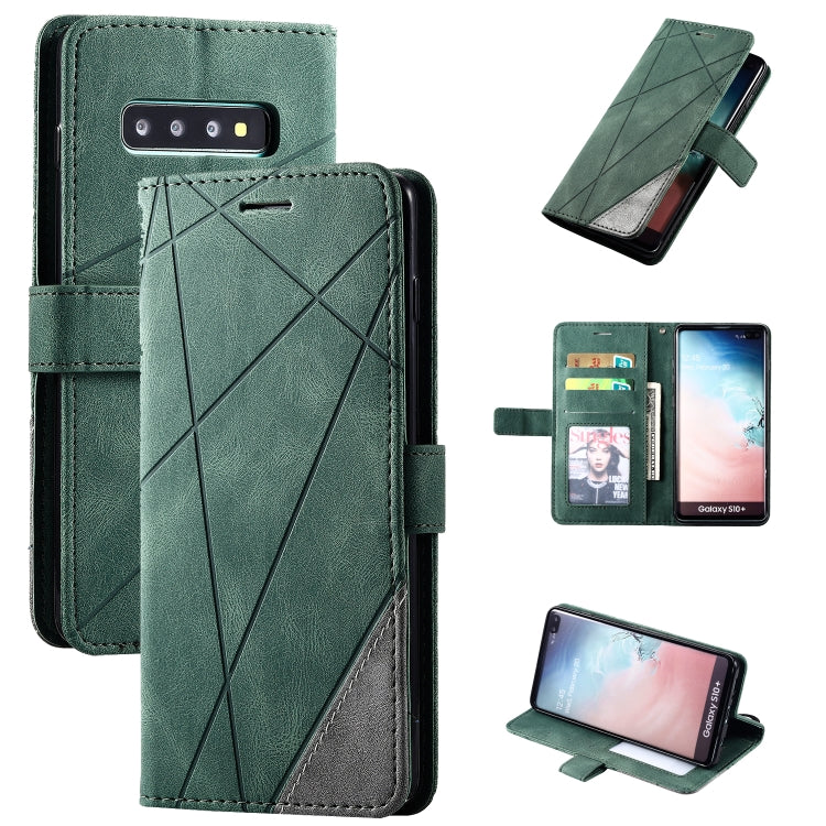 For Samsung Galaxy S10 Plus Skin Feel Splicing Horizontal Flip Leather Case with Holder & Card Slots & Wallet & Photo Frame(Green) - free shipping - PMC TechLife - Order now!