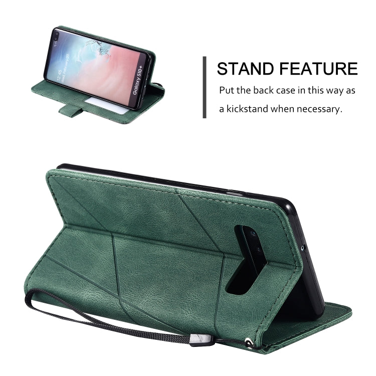 For Samsung Galaxy S10 Plus Skin Feel Splicing Horizontal Flip Leather Case with Holder & Card Slots & Wallet & Photo Frame(Green) - free shipping - PMC TechLife - Order now!
