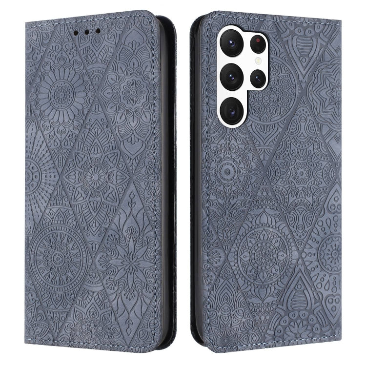 For Samsung Galaxy S23 Ultra 5G Ethnic Embossed Adsorption Leather Phone Case(Grey) - free shipping - PMC TechLife - Order now!
