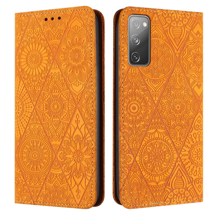 For Samsung Galaxy S20 FE Ethnic Embossed Adsorption Leather Phone Case(Yellow) - free shipping - PMC TechLife - Order now!