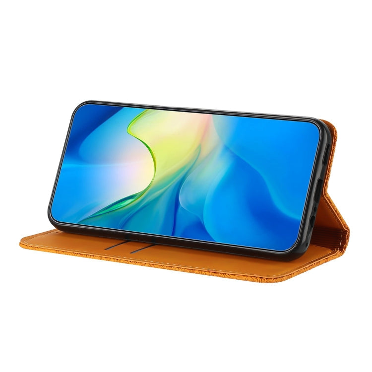 For Xiaomi Redmi 12C Ethnic Embossed Adsorption Leather Phone Case(Yellow) - free shipping - PMC TechLife - Order now!